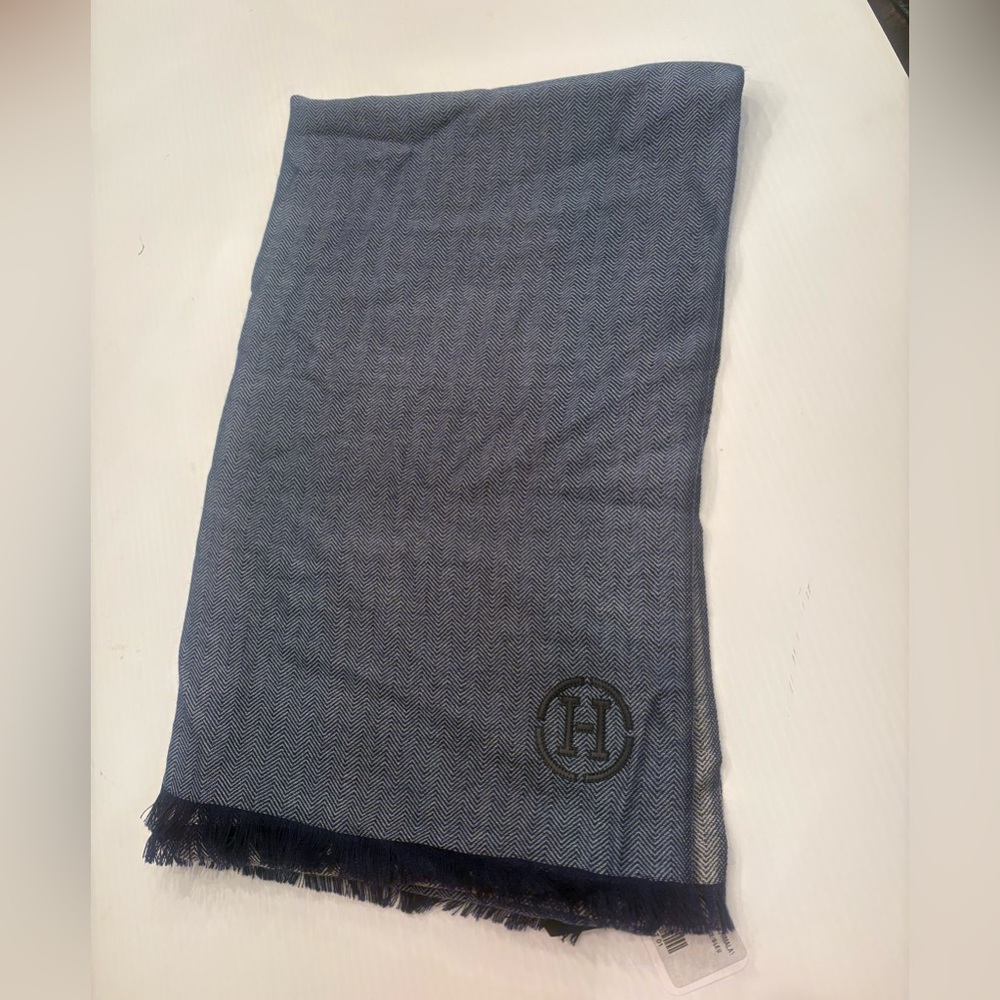 Authentic Hermes Blue Herringbone Scarf